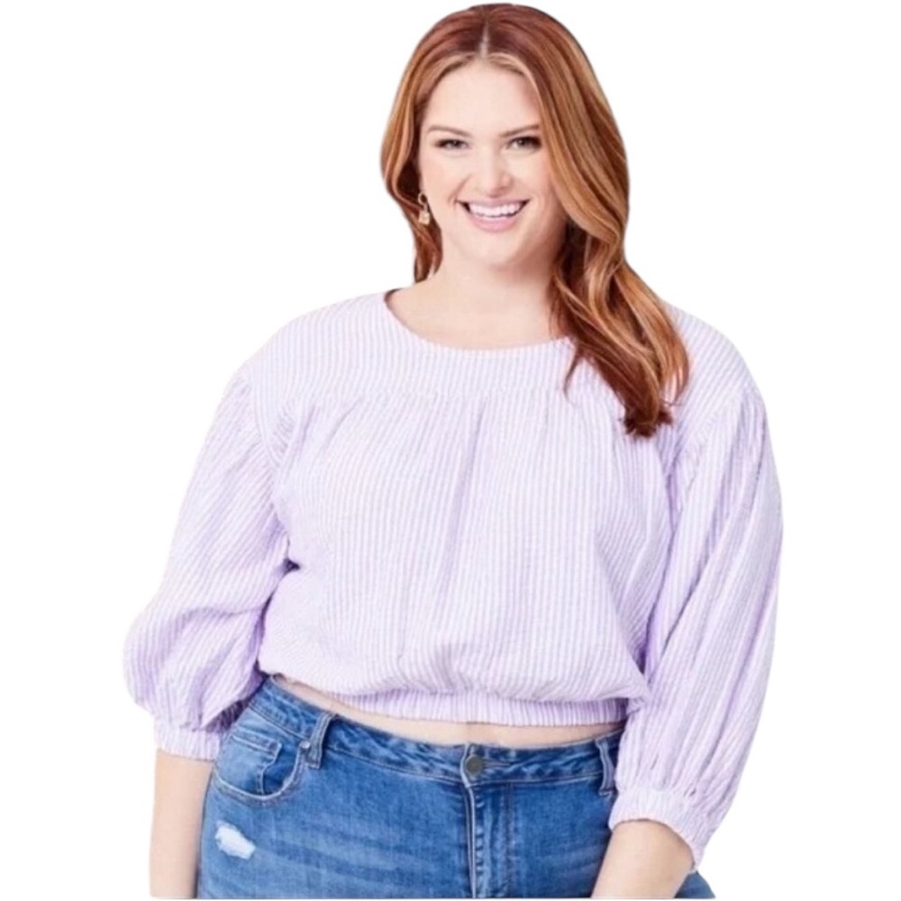ARULA women's plus size 1X Dionne gauzy purple stripe boho festival crop top